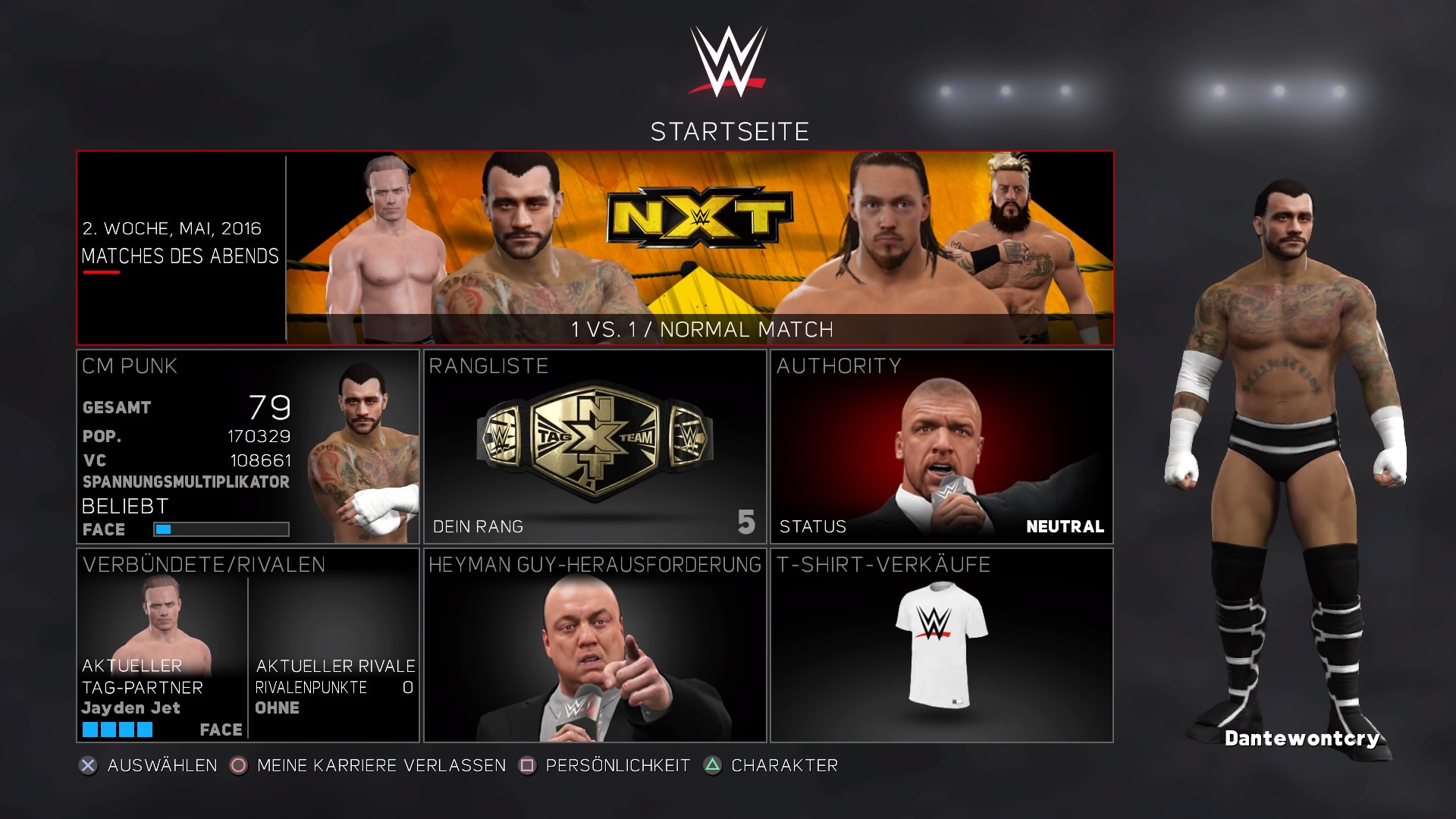 Das Karrieremenü von WWE 2k17 Quelle: Screenshot WWE 2k17